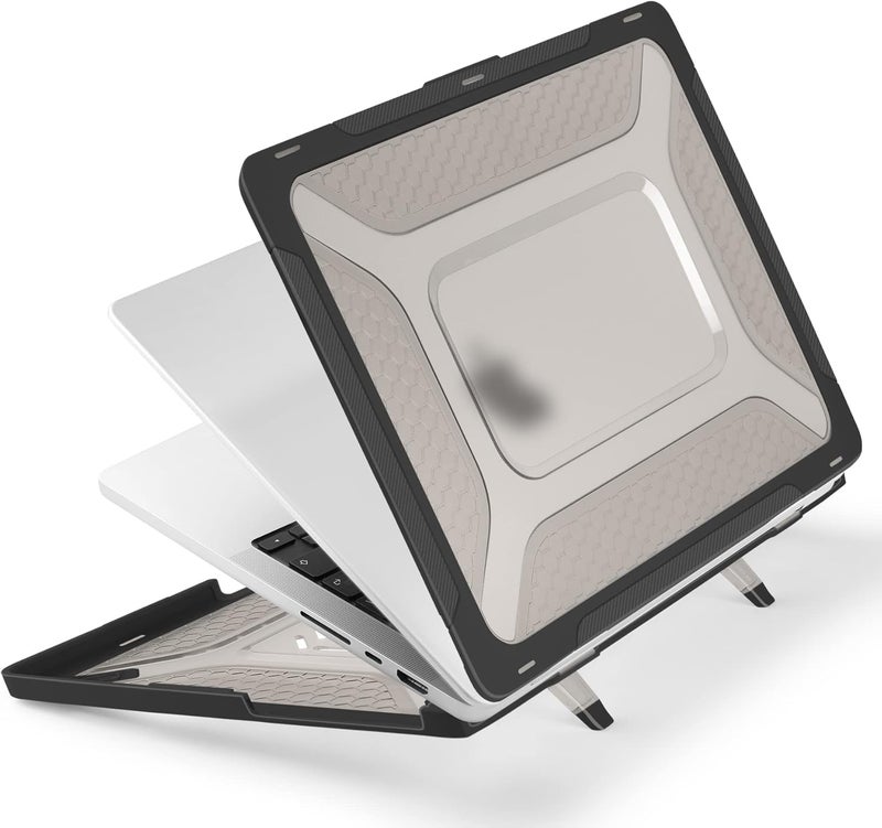 Batianda Extreme Heavy Duty Case for M5 MacBook Pro 14 inch 2025 2024 2023 2021 Release - Anti-Slip Reinforced Fold Stand (Holds 25lbs) Shockproof Honeycomb Exoskeleton Hybrid Armor - Black - Image 4